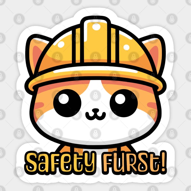 Safety Furst! Cute Osha Cat Pun Sticker by Cute And Punny